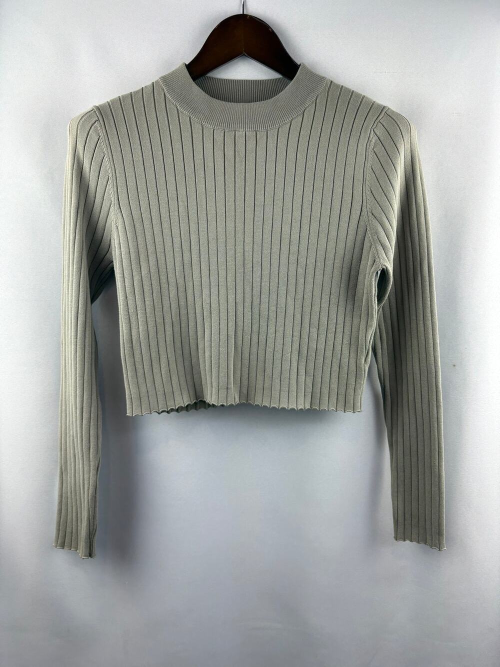 Women’s Miss Love Large Sage Green Ribbed Long Sleeve